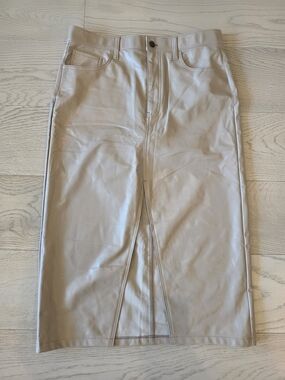 Abercrombie & Fitch Cream Vegan Leather Midi Skirt